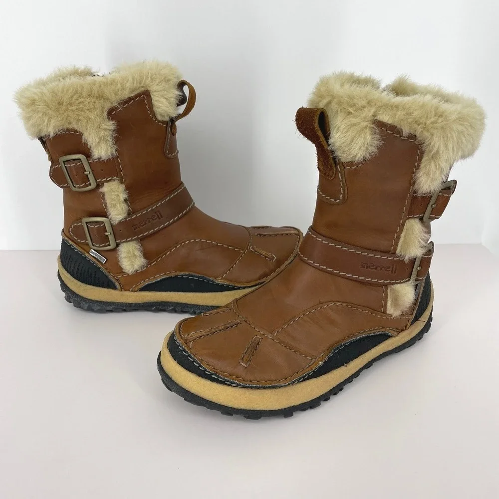 Merrell Womens Brown Leather Fur Lined Winter Boots Size 5